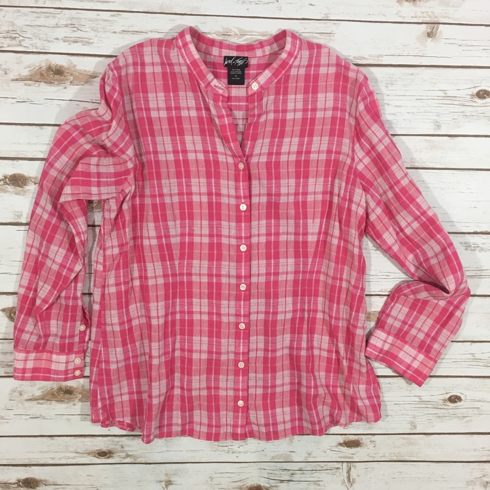 Lord & Taylor Linen Plaid Blouse